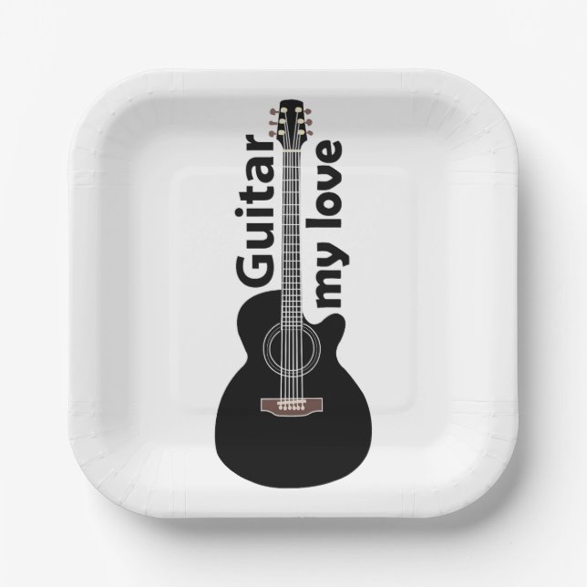Guitar My Love Guitar Musical Party Paper Plate (Front)