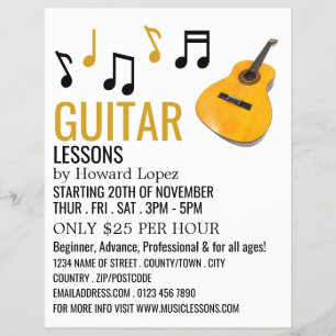 Guitar Notes, Guitar Lessons Advertising Flyer