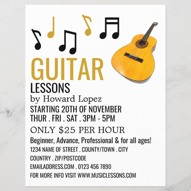 Guitar Notes, Guitar Lessons Advertising Flyer (Front)