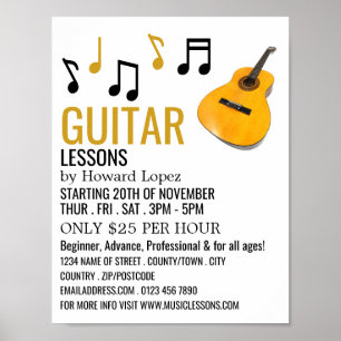 Guitar Notes, Guitar Lessons Advertising Poster