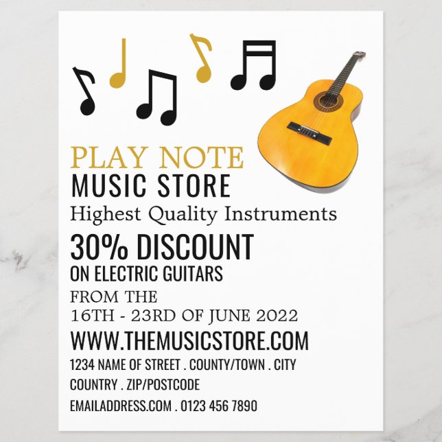 Guitar Notes, Musical Instrument Store Flyer (Front)