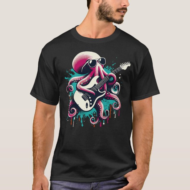 Guitar Octopus Novelty Rock Music Band Concert Fun T-Shirt (Front)
