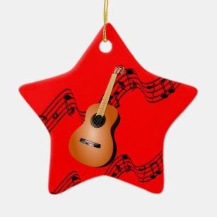 Guitar on Star-shaped red Christmas ornament