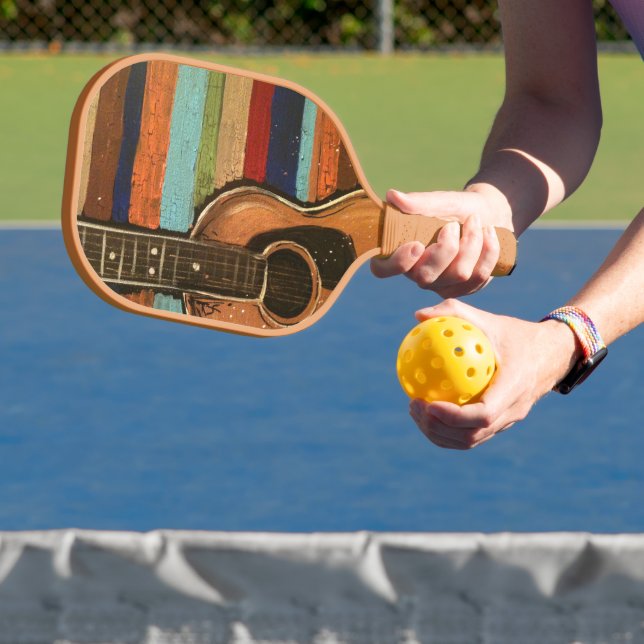 Guitar Painting with Striped Background  Pickleball Paddle (Insitu)
