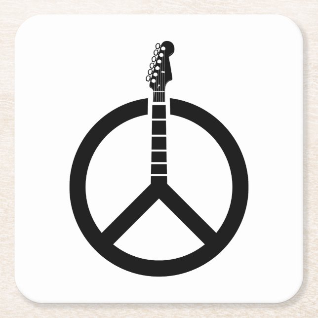 Guitar Peace Sign Square Paper Coaster (Front)