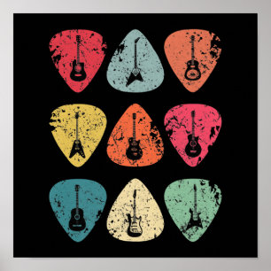 Guitar Pick Retro Vintage for Guitarists Bassist Poster