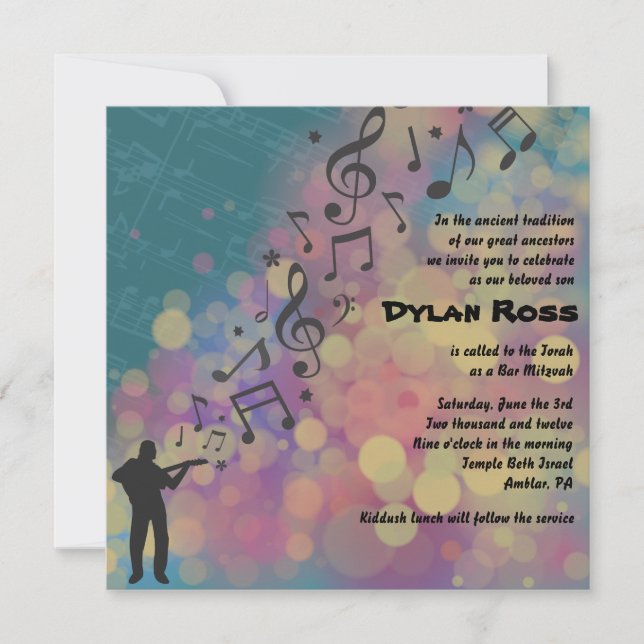 Guitar Player Bat Bar Mitzvah Invitation (Front)