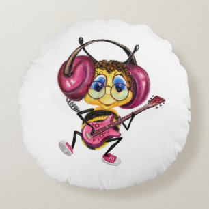 Guitar Player Bee Round Pillow