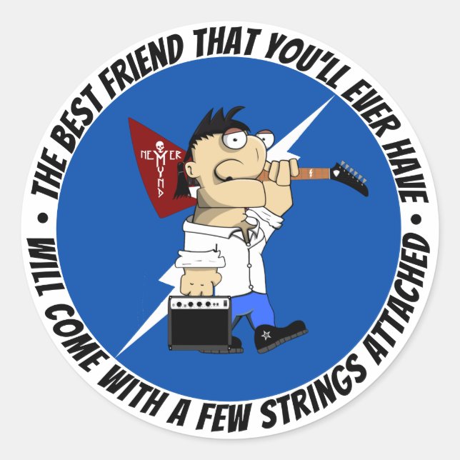 Guitar Player Best Friend On The Road Again Comic Classic Round Sticker (Front)