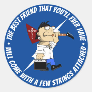 Guitar Player Best Friend On The Road Cartoon Blue Classic Round Sticker