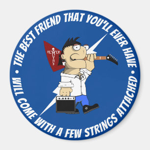 Guitar Player Best Friend On The Road Cartoon Blue Magnet