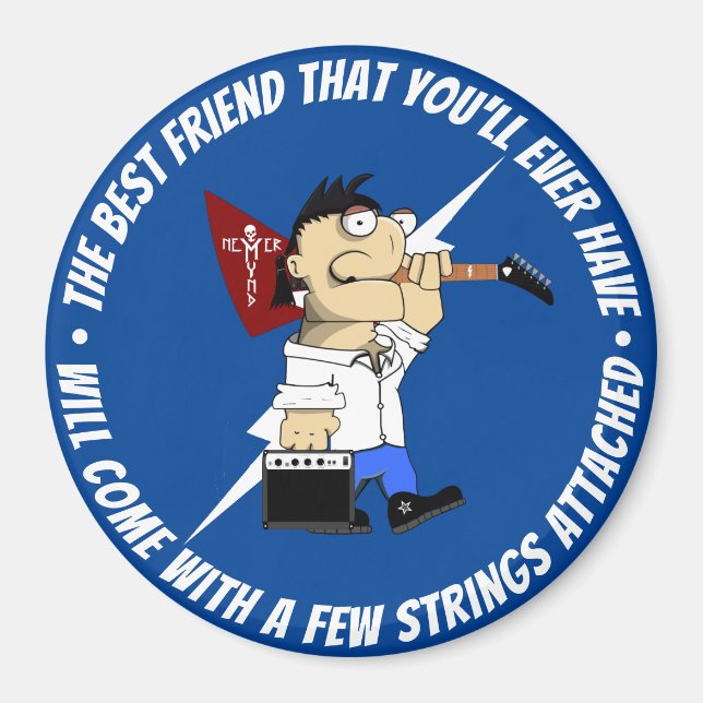 Guitar Player Best Friend On The Road Cartoon Blue Magnet (Front)