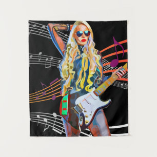 guitar player blonde Rocker Abstract Woman Music Tapestry