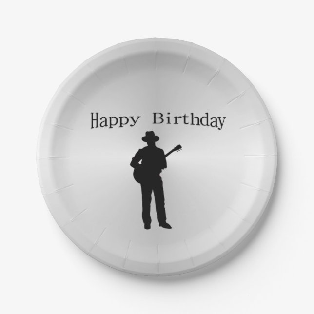 Guitar Player Happy Birthday Paper Plate (Front)