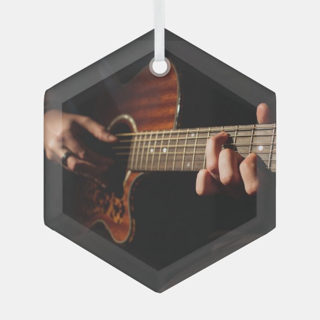 Guitar Player Music Musician Glass Tree Decoration (Front)