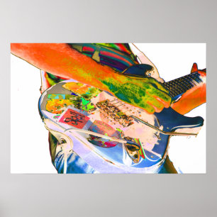 Guitar player,  psychadelic colors music design poster