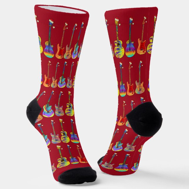 Guitar Player Red Christmas Socks (Angled)