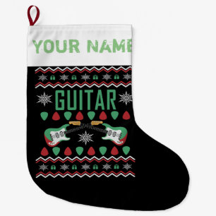 Guitar Player Ugly Christmas Sweater Style Large Christmas Stocking