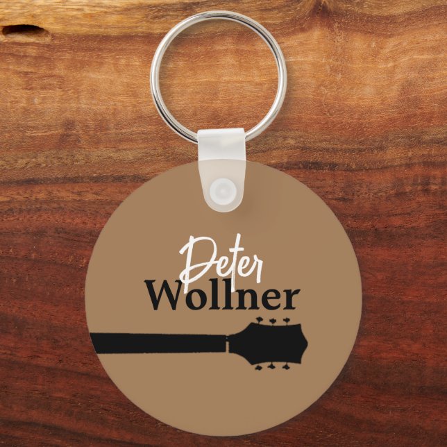 Guitar Player's Name Light Brown  Key Ring (Front)
