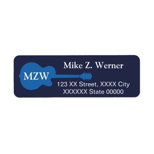guitar player's rock blue return address label