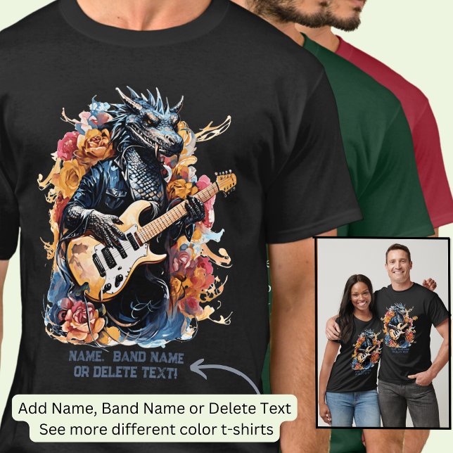 Guitar Playing Blue Orange Dragon Band Name T-Shirt (Creator Uploaded)