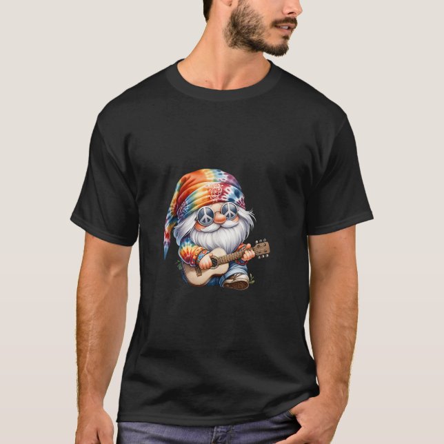 Guitar Playing Hippie Gnome For Women And Mom Peac T-Shirt (Front)