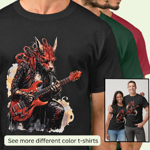 Guitar Playing Red Black Dragon T-Shirt