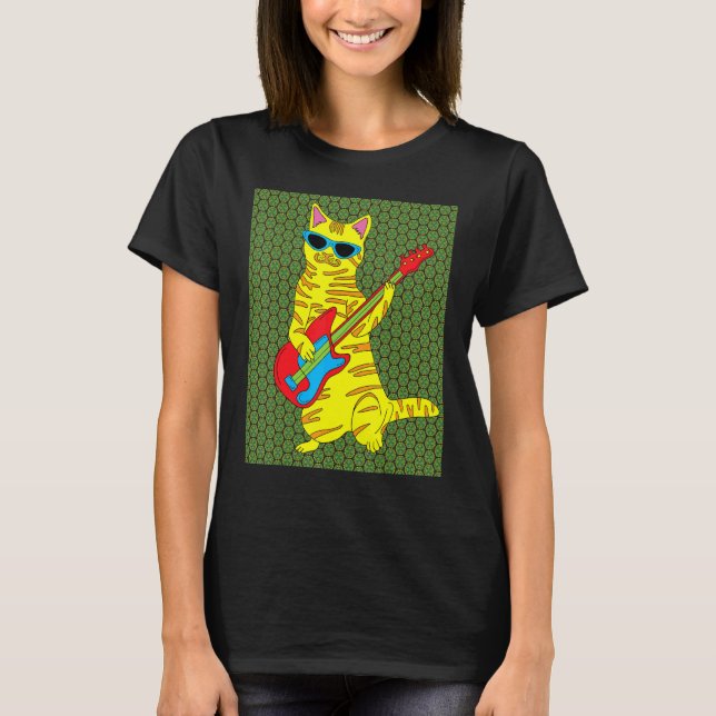 Guitar Playing Retro Cat T-Shirt (Front)