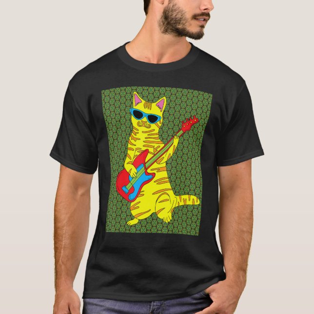 Guitar Playing Retro Cat T-Shirt (Front)