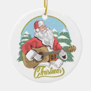 Guitar Playing Santa Claus   Christmas Ceramic Tree Decoration