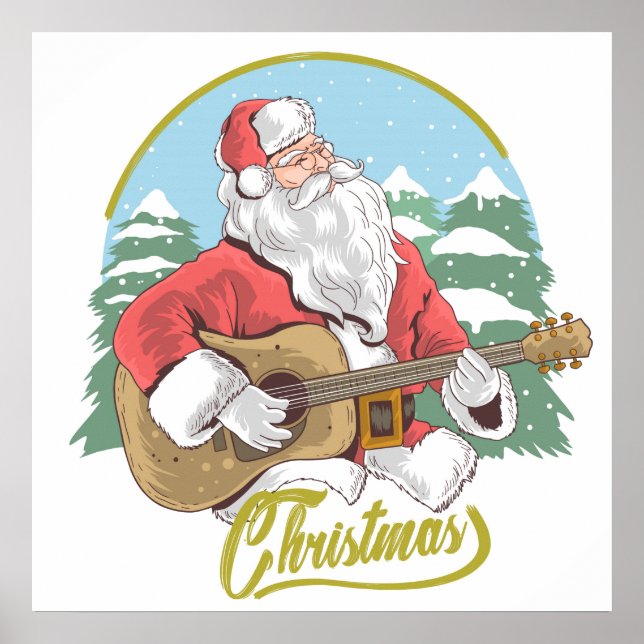 Guitar Playing Santa Claus | Christmas Poster (Front)