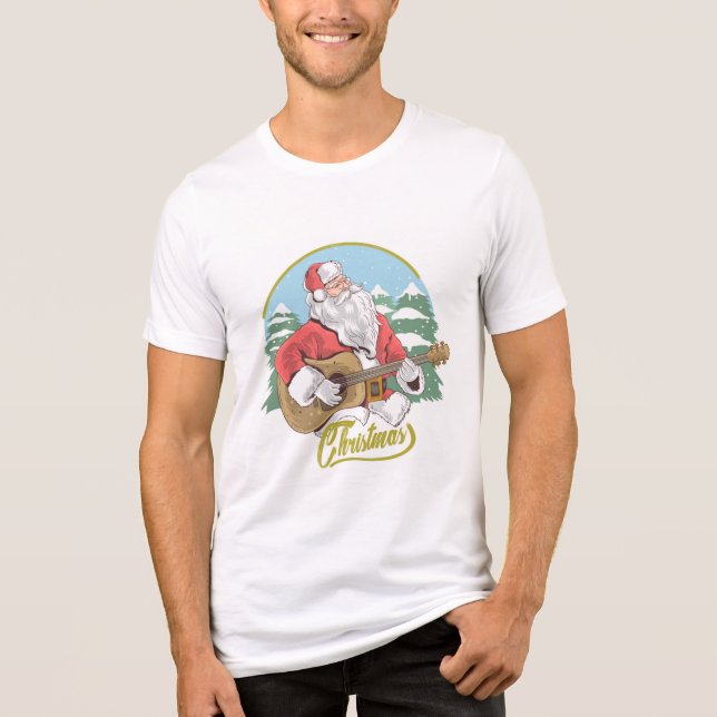 Guitar Playing Santa Claus | Christmas Tri-Blend Shirt (Front)