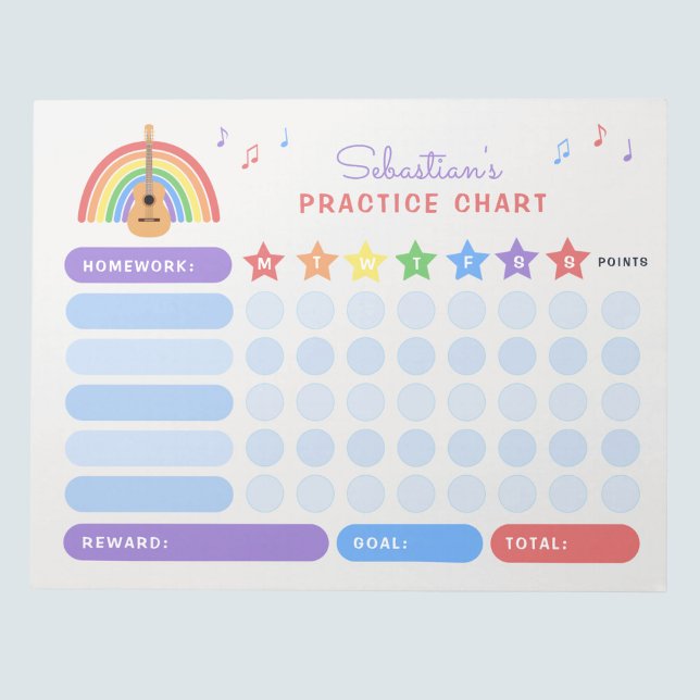 Guitar Practice Music Notes Rainbow Reward Chart (Creator Uploaded)