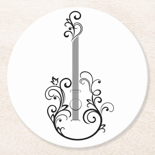 Guitar Print Round Paper Coaster (Front)