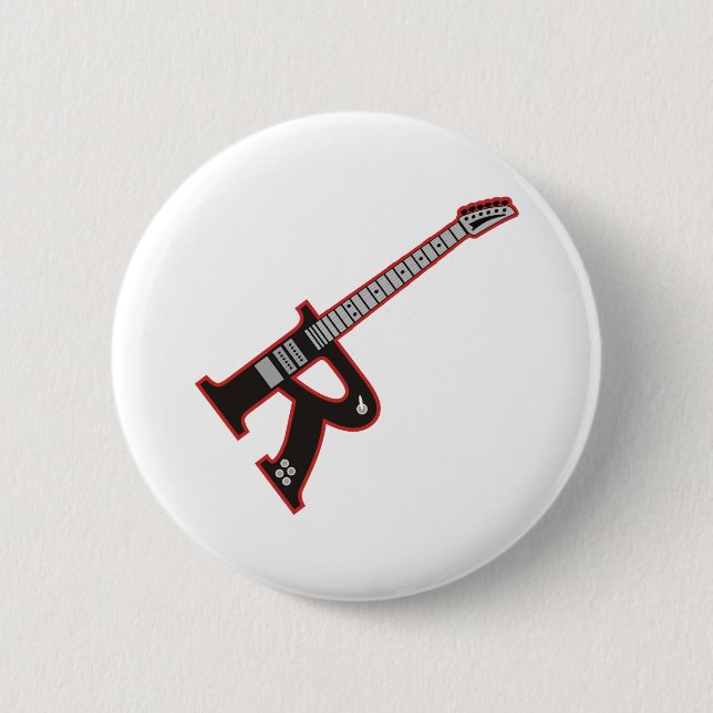 Guitar R 6 Cm Round Badge (Front)