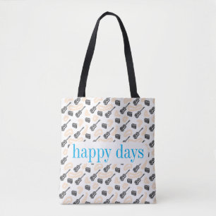 Guitar Radio Pattern Happy D Custom Tote Bag