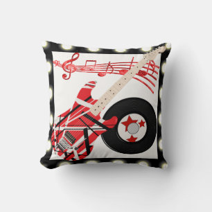 Guitar Record and Music Notes With Light Border Cushion