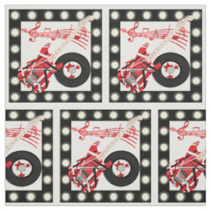 Guitar Record and Music Notes With Light Border Fabric