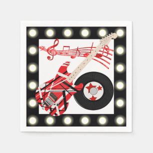 Guitar Record and Music Notes With Light Border Napkin