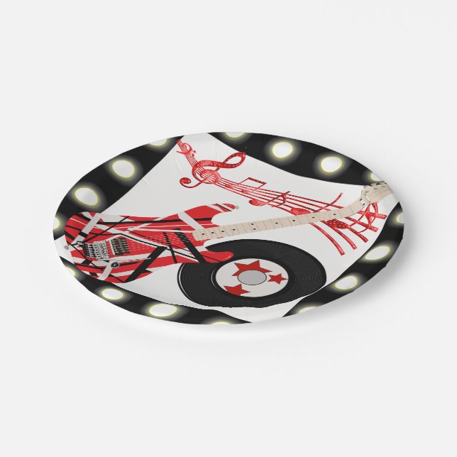Guitar Record and Music Notes With Light Border Paper Plate (Angled)