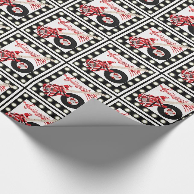 Guitar Record and Music Notes With Light Border Wrapping Paper (Corner)