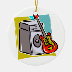 Guitar Red Leaning on Amp Graphic Ceramic Tree Decoration