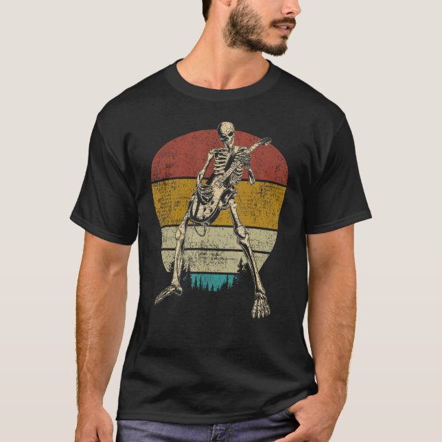 Guitar  Retro Skeleton playing Electric Guitar T-Shirt (Front)