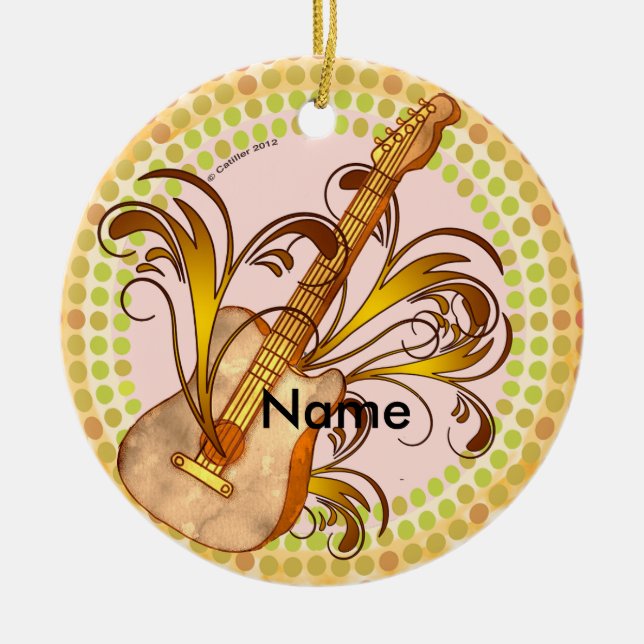 Guitar Rhythm Ceramic Tree Decoration (Front)