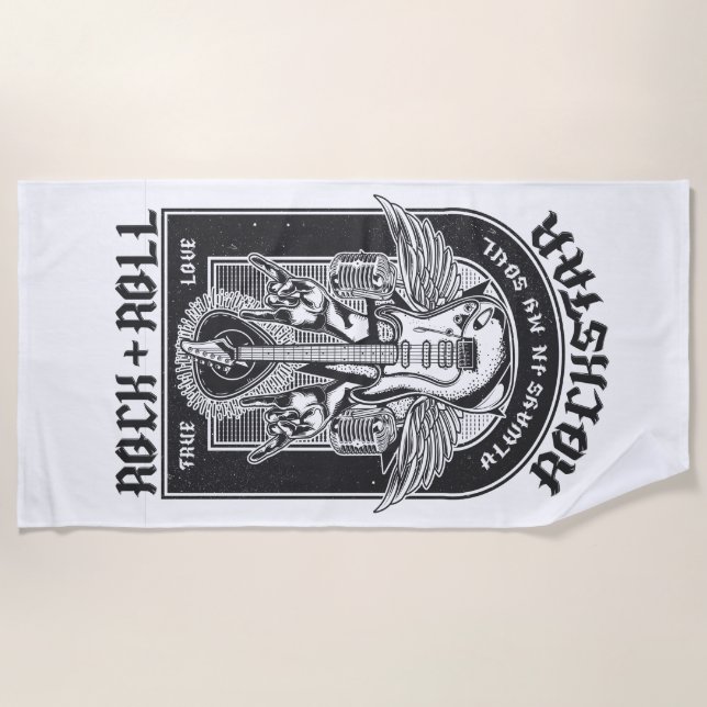 Guitar Rock design Beach Towel (Front)