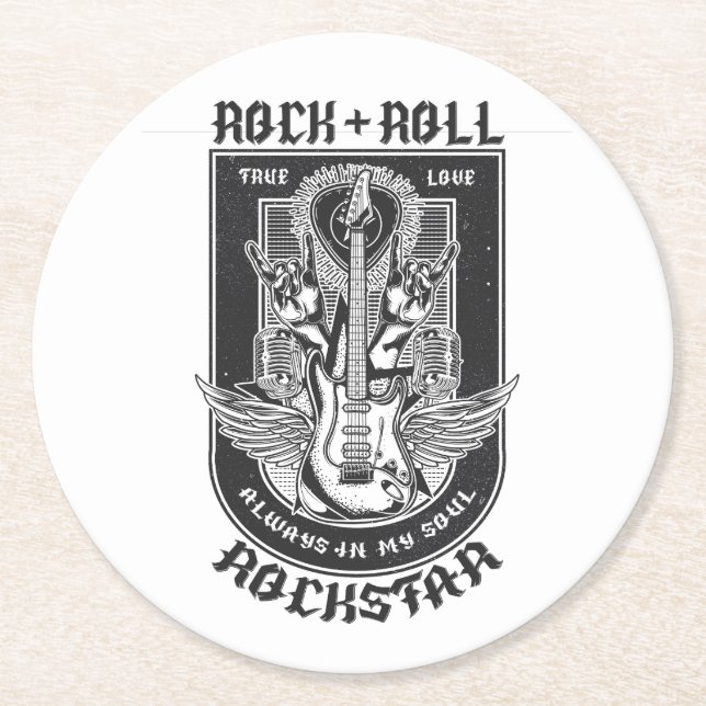 Guitar Rock design Round Paper Coaster (Front)