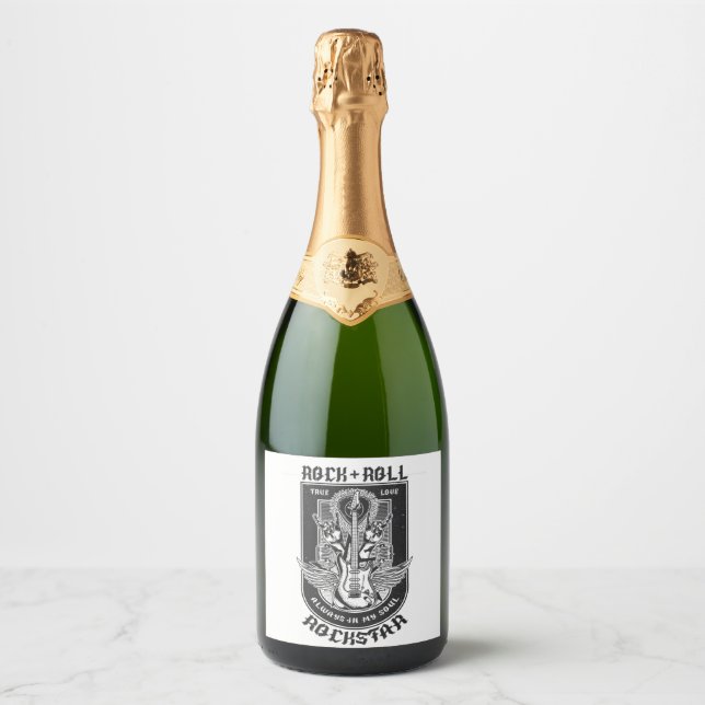 Guitar Rock design Sparkling Wine Label (Front)