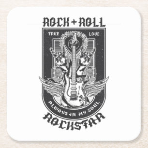Guitar Rock design Square Paper Coaster