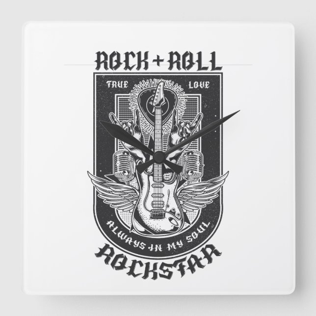 Guitar Rock design Square Wall Clock (Front)