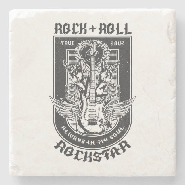Guitar Rock design Stone Coaster (Front)